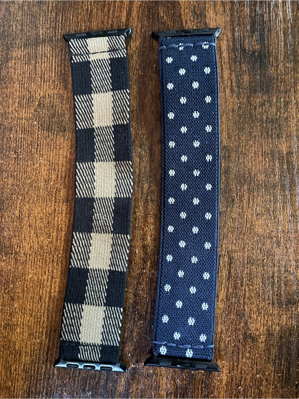 Stretch Fabric Apple Watch Bands -Buffalo Check Plaid & Navy/White Polka Dot Set